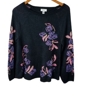 Style & Co Vintage Vibes Metallic Floral Sweater Long Sleeve Pullover Cable Knit